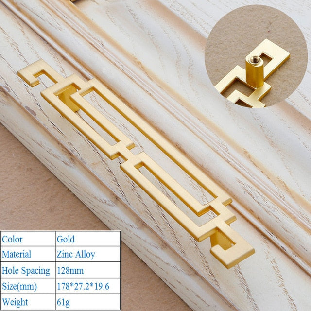 Chinese Shoe Cabinet Push Pull Door Handle Gold Imitation Copper Zinc Alloy Decorative Furniture Drawer Flush Handles