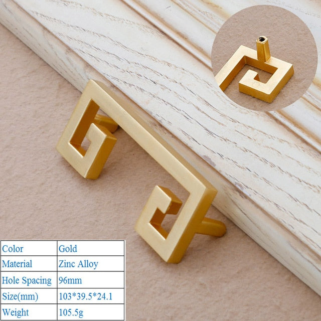 Chinese Shoe Cabinet Push Pull Door Handle Gold Imitation Copper Zinc Alloy Decorative Furniture Drawer Flush Handles