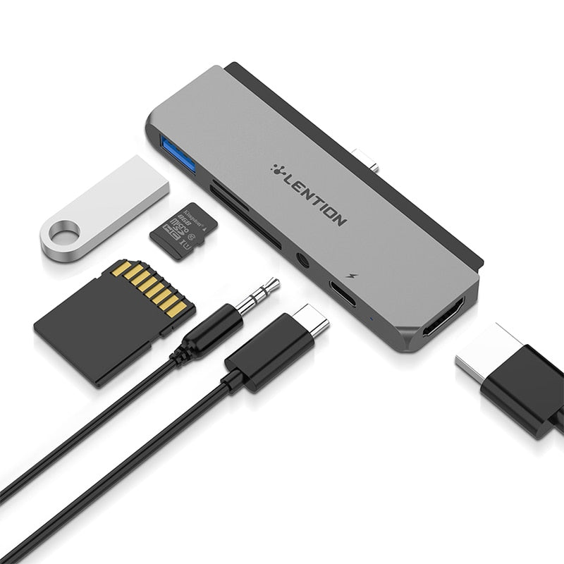 USB C Multi-Port Hub for New iPad Pro 11/12.9, with 4K HDMI, USB 3.0, SD/Micro SD Card Readers, Power Delivery and 3.5mm Aux