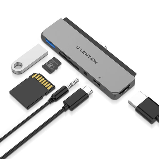 USB C Multi-Port Hub for New iPad Pro 11/12.9, with 4K HDMI, USB 3.0, SD/Micro SD Card Readers, Power Delivery and 3.5mm Aux