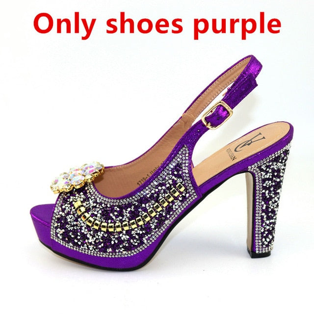 Ladies Italian Leather Shoe and Bag Set Blue Color Italian Shoe with Matching Bag Set 2018 Nigerian Shoes and Bag Set for Party