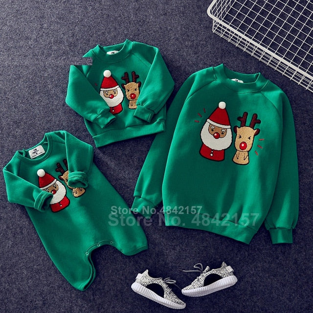 2020 Couple Family Matching Christmas Sweaters Xmas Mommy and Me Hoodies Pajamas Santa Embroidery Adult Kids Sweatshirt Gift