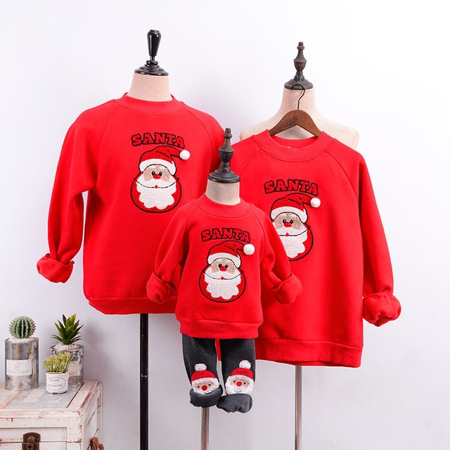 2020 Couple Family Matching Christmas Sweaters Xmas Mommy and Me Hoodies Pajamas Santa Embroidery Adult Kids Sweatshirt Gift