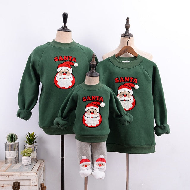 2020 Couple Family Matching Christmas Sweaters Xmas Mommy and Me Hoodies Pajamas Santa Embroidery Adult Kids Sweatshirt Gift