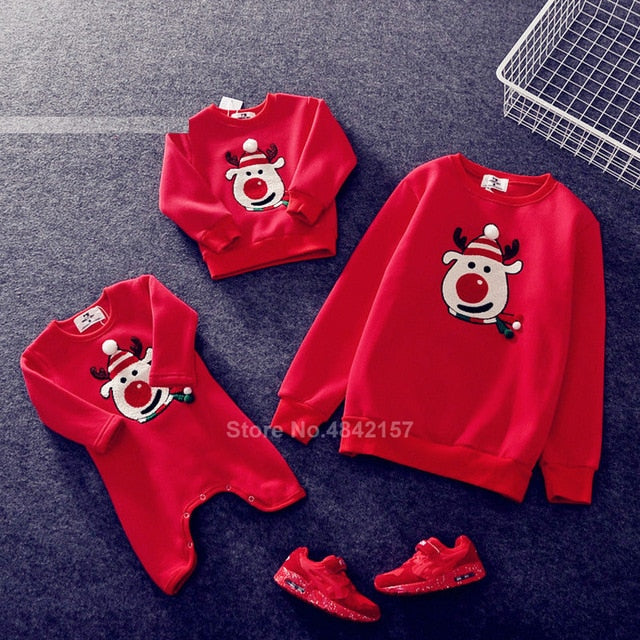 2020 Couple Family Matching Christmas Sweaters Xmas Mommy and Me Hoodies Pajamas Santa Embroidery Adult Kids Sweatshirt Gift