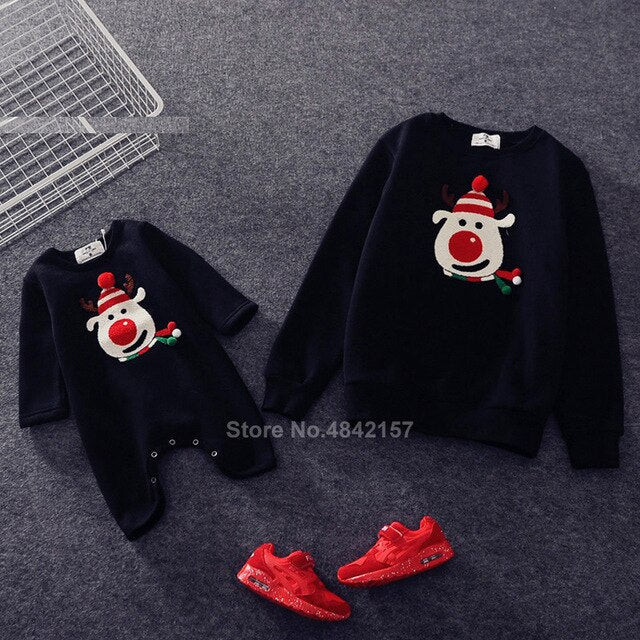 2020 Couple Family Matching Christmas Sweaters Xmas Mommy and Me Hoodies Pajamas Santa Embroidery Adult Kids Sweatshirt Gift