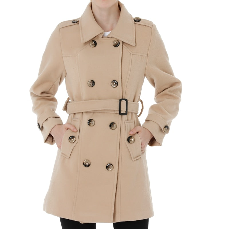 Wantdo Women Winter Trench Jacket Double Breasted Pea Coat With Belt Pockets Mid-Long Plaid Windbreaker Female Coat Outerwear