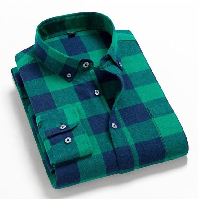Flannel Plaid Shirt Men Cotton 2019 Spring Autumn New Male Casual Long Sleeve Shirt Plus size High Quality Warm Man Clothes