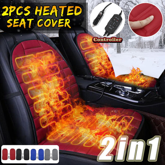 2Pcs In 1 Fast Heated & Adjustable Black/Grey/Blue/Red Car Electric Heated Seat Car Styling Winter Pad Cushions Auto Covers
