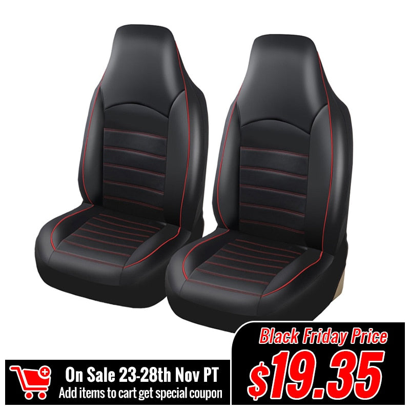 AUTOYOUTH PU Leather Front Car Seat Covers Fashion Style High Back Bucket Car Seat Cover Auto Interior Car Seat Protector 2PCS