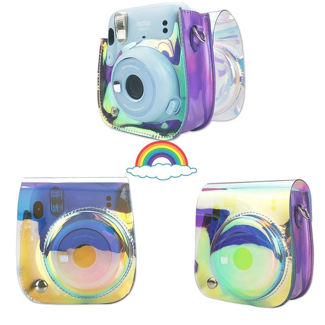 For Fujifilm Instax Mini 11 Instant Film Camera PU Leather Bag Case Cover Shell with Shoulder Strap Pink/Blue/Purple/Gray/White