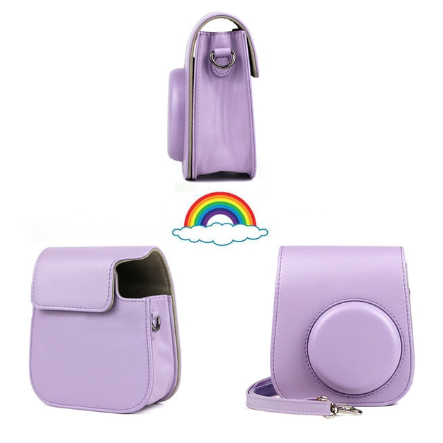 For Fujifilm Instax Mini 11 Instant Film Camera PU Leather Bag Case Cover Shell with Shoulder Strap Pink/Blue/Purple/Gray/White
