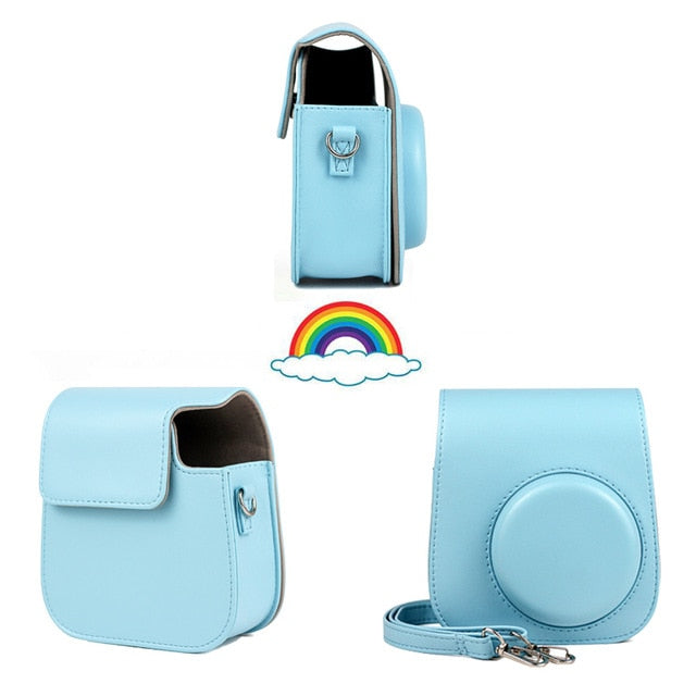 For Fujifilm Instax Mini 11 Instant Film Camera PU Leather Bag Case Cover Shell with Shoulder Strap Pink/Blue/Purple/Gray/White