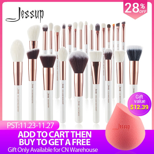 Jessup Makeup brushes set 6-25pcs Pearl White / Rose Gold Professional Make up brush Natural hair Foundation Powder Blushes