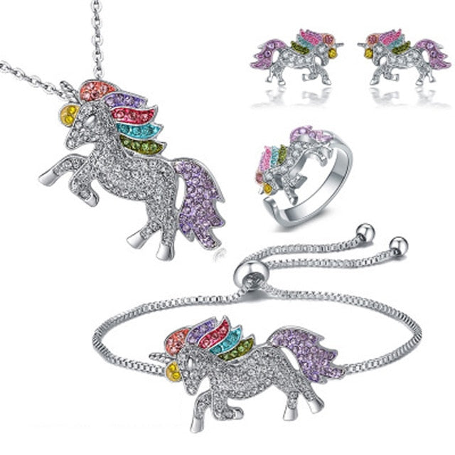 Cute Unicorn Necklace Fashion Cartoon Horse Jewelry Accessories For Girls Children Kids Women Party Animal Pendant Bracelet Set