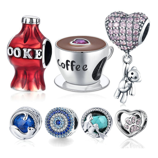 HOT SALE 925 Sterling Silver Colorful Coffee Ooke Series Beads Charms fit Original 3mm Bracelet Women Fashion DIY Jewelry