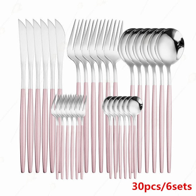 Dinnerware Sets Stainless Steel Cutlery Set Korean Kitchen Mirror Gold Complete Tableware Knife Fork Spoon Dinning table Set
