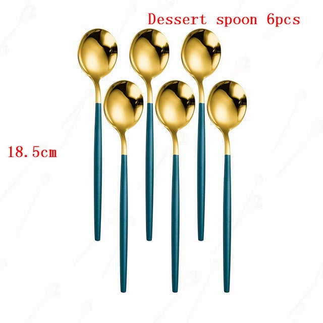 Dinnerware Sets Stainless Steel Cutlery Set Korean Kitchen Mirror Gold Complete Tableware Knife Fork Spoon Dinning table Set