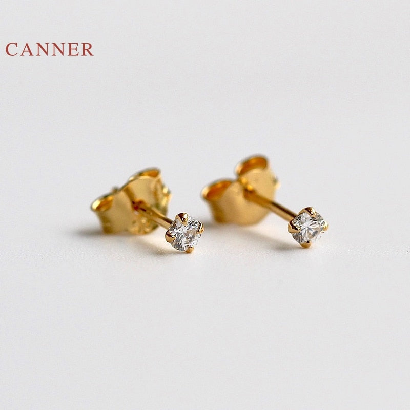 CANNER Real 925 Sterling Silver Earrings For Women Mini Four Claw Stud Earrings Zircon Diamond Korean Gold Jewelry Pendientes