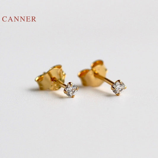 CANNER Real 925 Sterling Silver Earrings For Women Mini Four Claw Stud Earrings Zircon Diamond Korean Gold Jewelry Pendientes