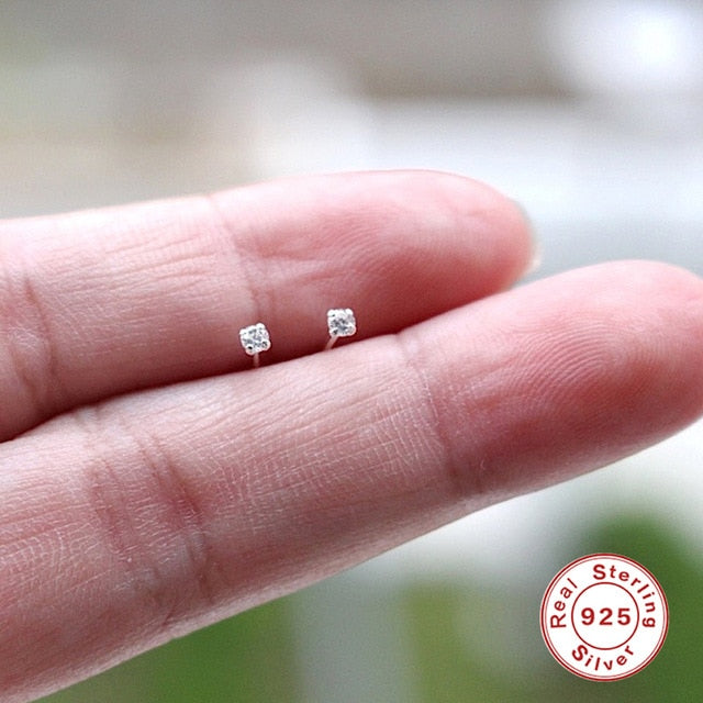 CANNER Real 925 Sterling Silver Earrings For Women Mini Four Claw Stud Earrings Zircon Diamond Korean Gold Jewelry Pendientes