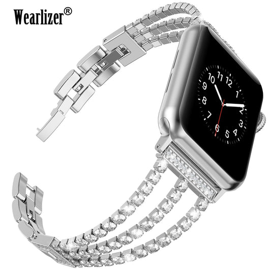 Bling Jewelry Band for Apple Watch 38mm 40mm Rose Gold Stainless Steel 42mm 44mm Women Strap for iWatch Series 3 2 1 4 5