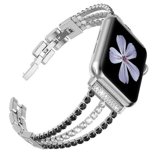 Bling Jewelry Band for Apple Watch 38mm 40mm Rose Gold Stainless Steel 42mm 44mm Women Strap for iWatch Series 3 2 1 4 5