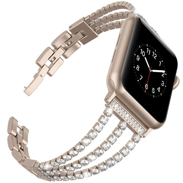 Bling Jewelry Band for Apple Watch 38mm 40mm Rose Gold Stainless Steel 42mm 44mm Women Strap for iWatch Series 3 2 1 4 5