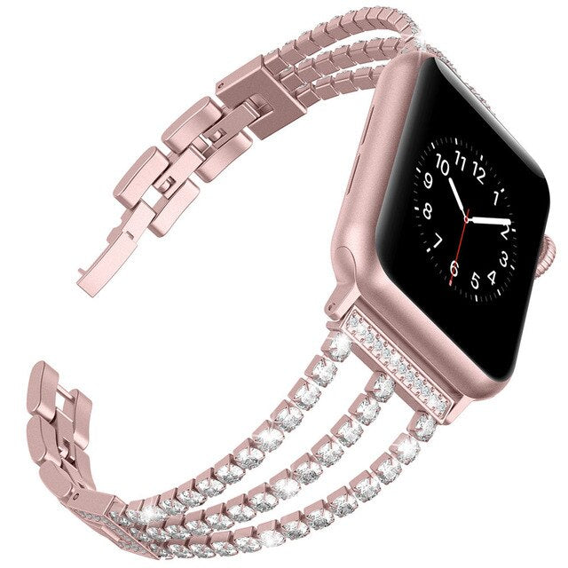 Bling Jewelry Band for Apple Watch 38mm 40mm Rose Gold Stainless Steel 42mm 44mm Women Strap for iWatch Series 3 2 1 4 5