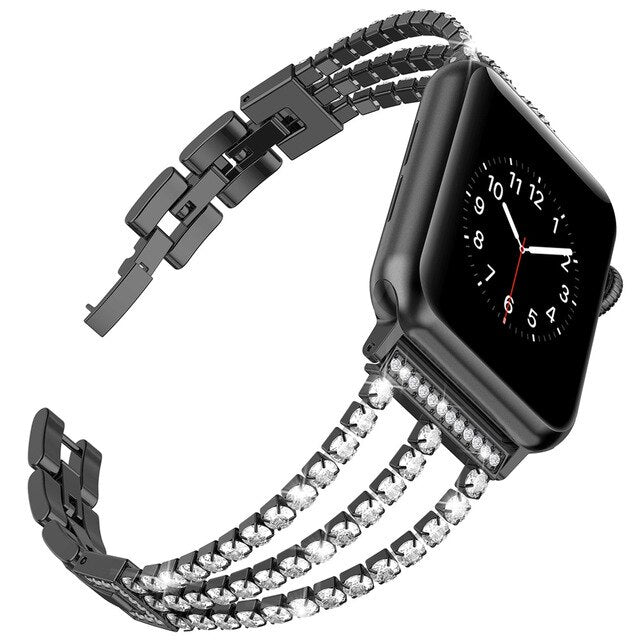 Bling Jewelry Band for Apple Watch 38mm 40mm Rose Gold Stainless Steel 42mm 44mm Women Strap for iWatch Series 3 2 1 4 5