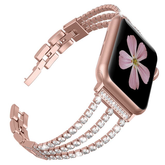 Bling Jewelry Band for Apple Watch 38mm 40mm Rose Gold Stainless Steel 42mm 44mm Women Strap for iWatch Series 3 2 1 4 5