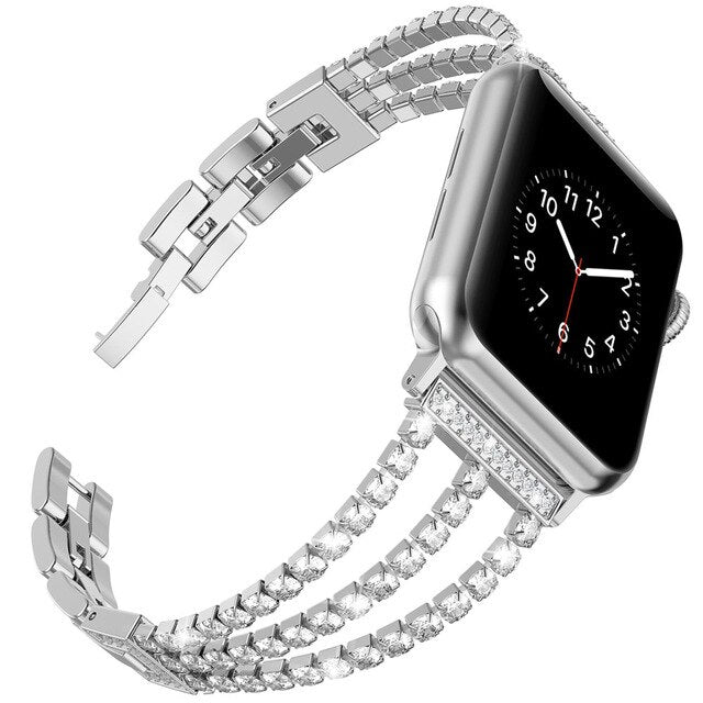Bling Jewelry Band for Apple Watch 38mm 40mm Rose Gold Stainless Steel 42mm 44mm Women Strap for iWatch Series 3 2 1 4 5