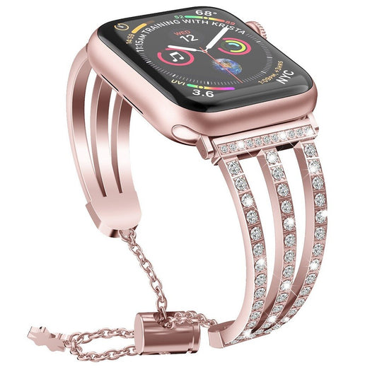 Compatible for Apple Watch 5 Band 44MM 38mm Rose Gold Bling Jewelry Stainless Steel Wristband Bracelet Women for iWatch Bands