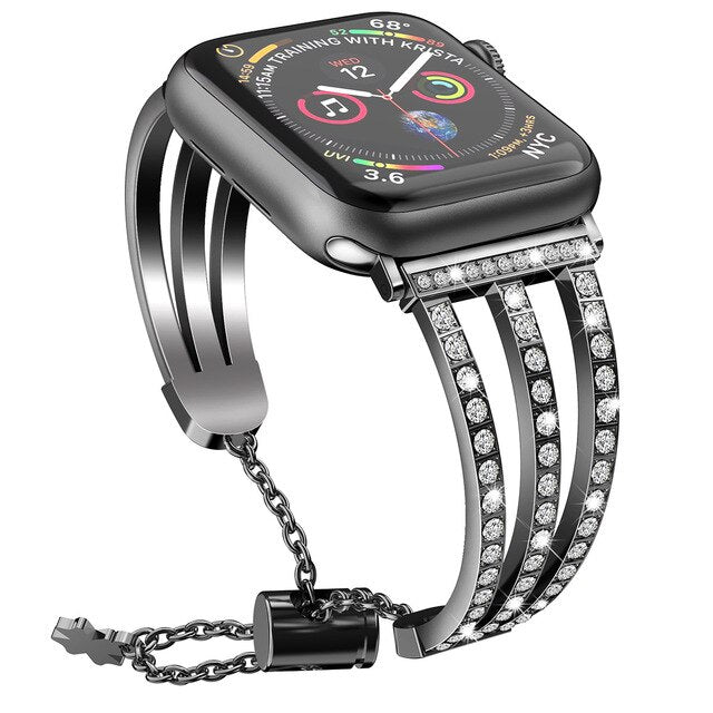 Compatible for Apple Watch 5 Band 44MM 38mm Rose Gold Bling Jewelry Stainless Steel Wristband Bracelet Women for iWatch Bands