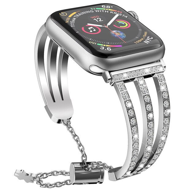 Compatible for Apple Watch 5 Band 44MM 38mm Rose Gold Bling Jewelry Stainless Steel Wristband Bracelet Women for iWatch Bands