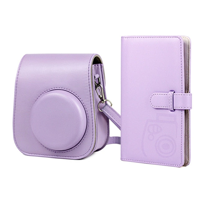 For Fujifilm Instax Mini 11 Camera PU Leather Case Bag Shoulder Strap Carrying Instax Mini Bags + 96 Pockets Album