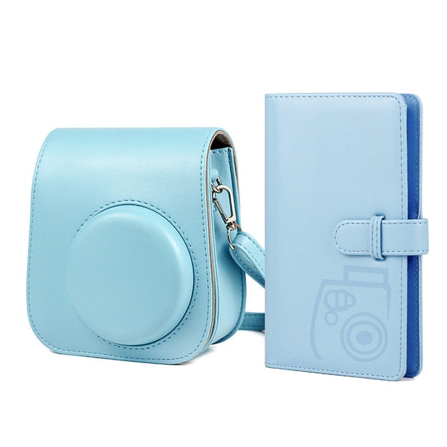 For Fujifilm Instax Mini 11 Camera PU Leather Case Bag Shoulder Strap Carrying Instax Mini Bags + 96 Pockets Album