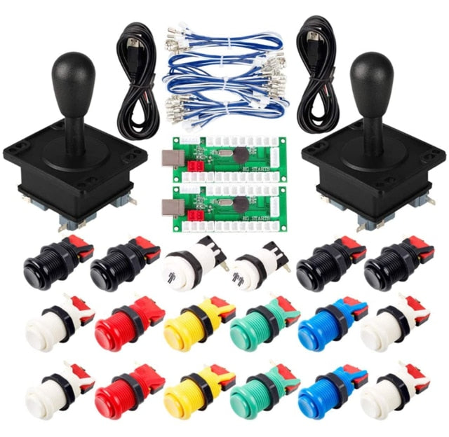 2 Player Arcade Game DIY Part USB Encoder to PC Games Ellipse Bat Joystick + Happ Type Arcade Push Buttons Multiple Colour Kits