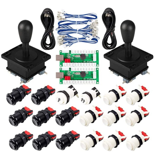 2 Player Arcade Game DIY Part USB Encoder to PC Games Ellipse Bat Joystick + Happ Type Arcade Push Buttons Multiple Colour Kits