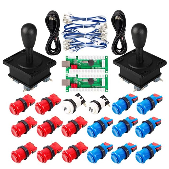 2 Player Arcade Game DIY Part USB Encoder to PC Games Ellipse Bat Joystick + Happ Type Arcade Push Buttons Multiple Colour Kits