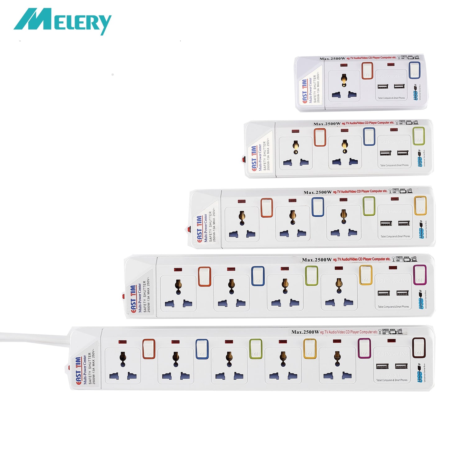 Power Strip 1/2/3/4/5 Way AC Universal Outlets Plug Socket with USB Individually Switch Extension Cord Surge/Overload Protection