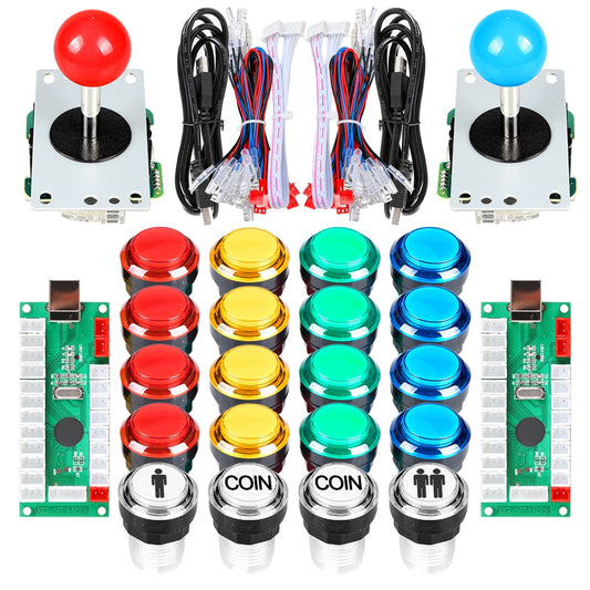 2 Player Arcade DIY Kits USB Encoder to PC 4 - 8 Ways Joystick LED Illuminated Arcade Buttons for Arcade Video Game Console