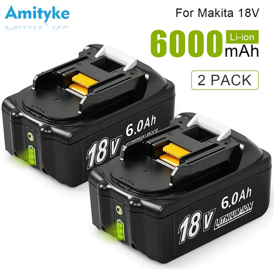 2 Pack 18v 6.0Ah BL1860B Lithium Batteries Replace for Makita Battery BL1860 BL1850 BL1840 BL1830 LXT-400 Power Tools with LED