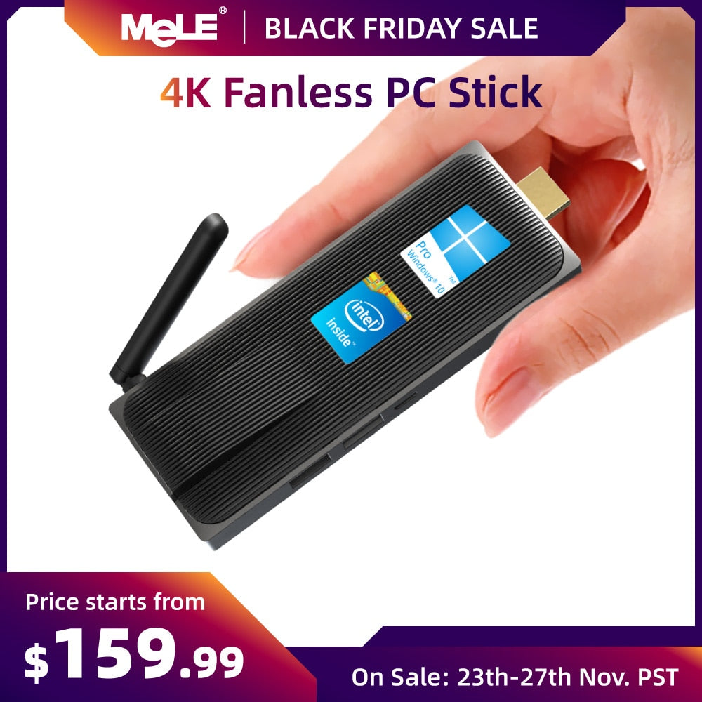 Intel Celeron J4105 8GB 128GB J3455 Fanless Mini PC Windows 10 Pro MeLE PC Stick Mini Computer HDMI 4K 2.4/5GHz WiFi Gigabit LAN