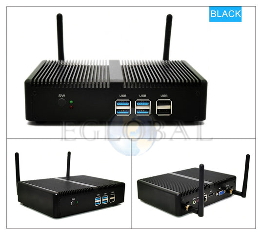 Eglobal DDR4/DDR3L Fanless Mini PC Intel Core i5 7200U i3 7100U i7 4500U Barebone Desktop Mini Computer Windows 10 Pro 4K HTPC