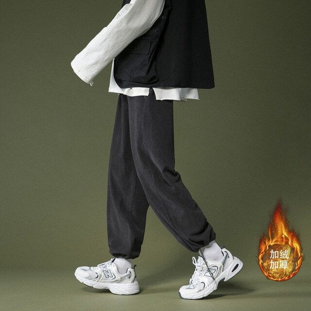 Corduroy Pants Men Casual Loose Staight Wide Leg Pants Mens Thick Velvet Trousers Male Fashion Autumn Winter Ankle Banded Pant