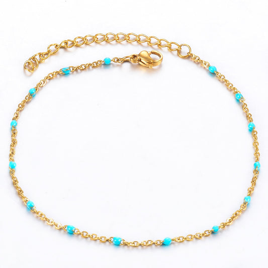 Stainless Steel Gold/Steel Tone Beaded Chain Bracelet Colorful Enamel Satellite Beads Bracelet  Fashionable Ladies Jewelry