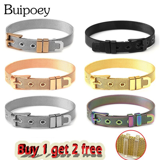 Buipoey Stainless Steel Bracelet Base Chain Charm Jewelry Bracelet For Women Men Watch Belt Charm 10mm Mesh Belt Bracelet Gift