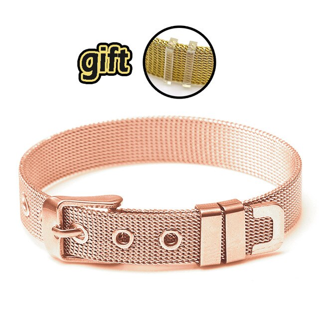 Buipoey Stainless Steel Bracelet Base Chain Charm Jewelry Bracelet For Women Men Watch Belt Charm 10mm Mesh Belt Bracelet Gift