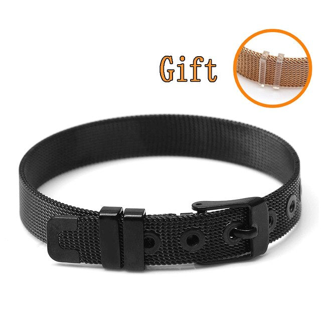 Buipoey Stainless Steel Bracelet Base Chain Charm Jewelry Bracelet For Women Men Watch Belt Charm 10mm Mesh Belt Bracelet Gift